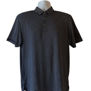 PGA Tour men's black/white pinstripe short-sleeve golf polo shirt size M